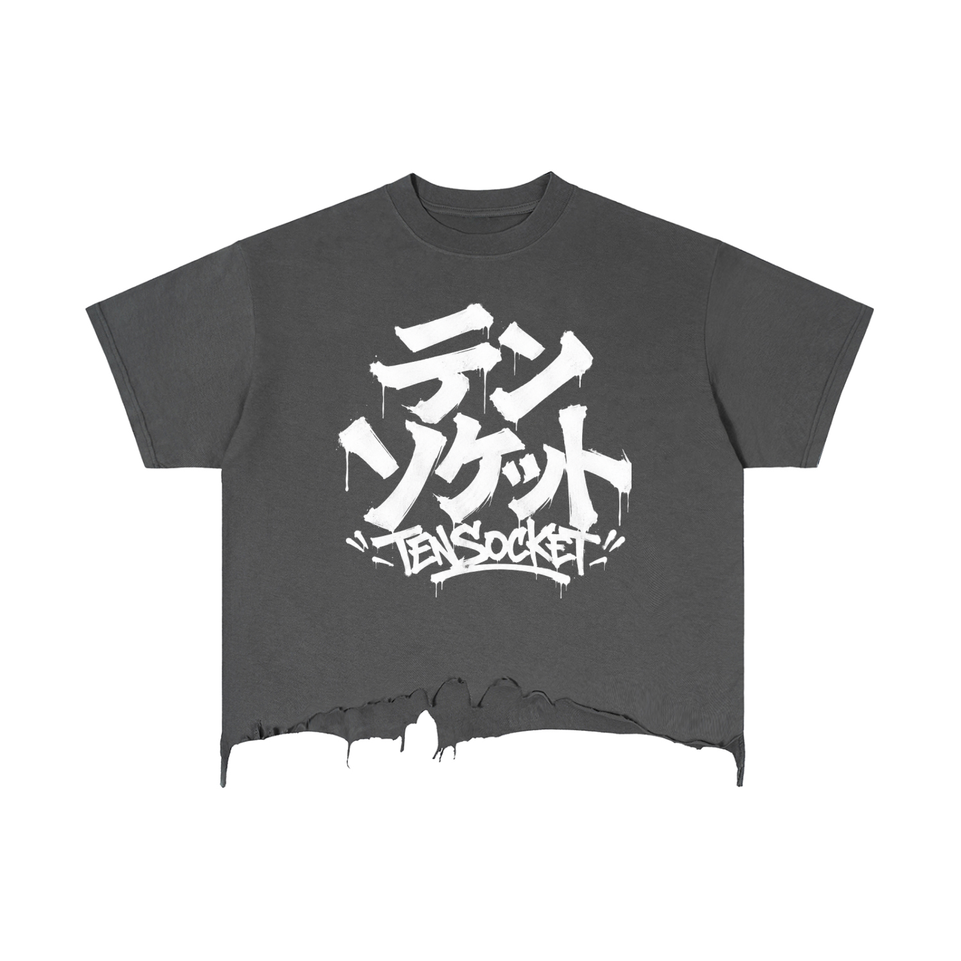 Vintage Japan  Wash Boxy Distressed Hem T-Shirt